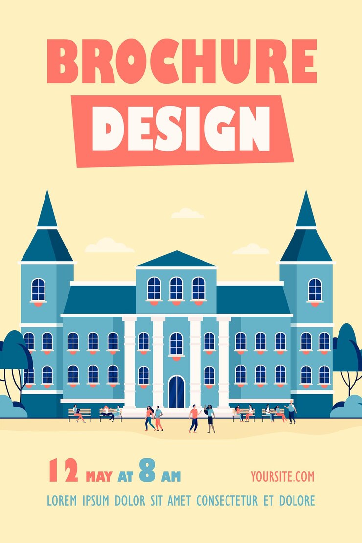 Miễn phí Vector young people walking in front of college or university flyer template