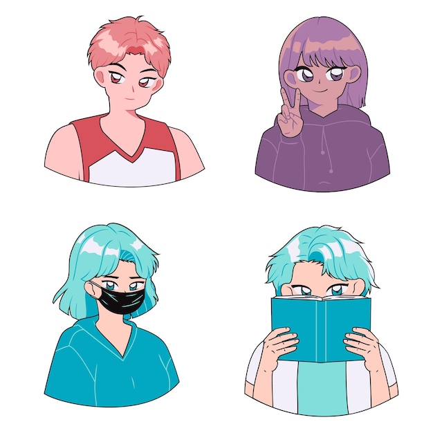 002 Elemento de personaje gente linda set gráfico de avatares coloridos