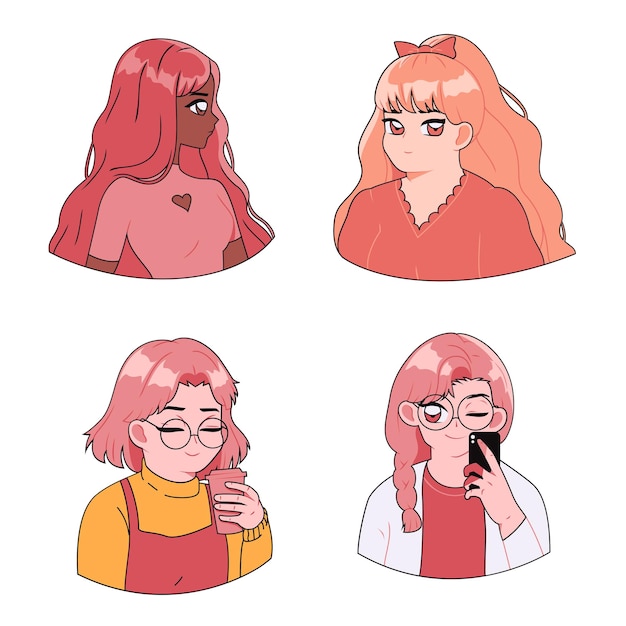 002 Elemento de personaje gente linda set gráfico de avatares coloridos
