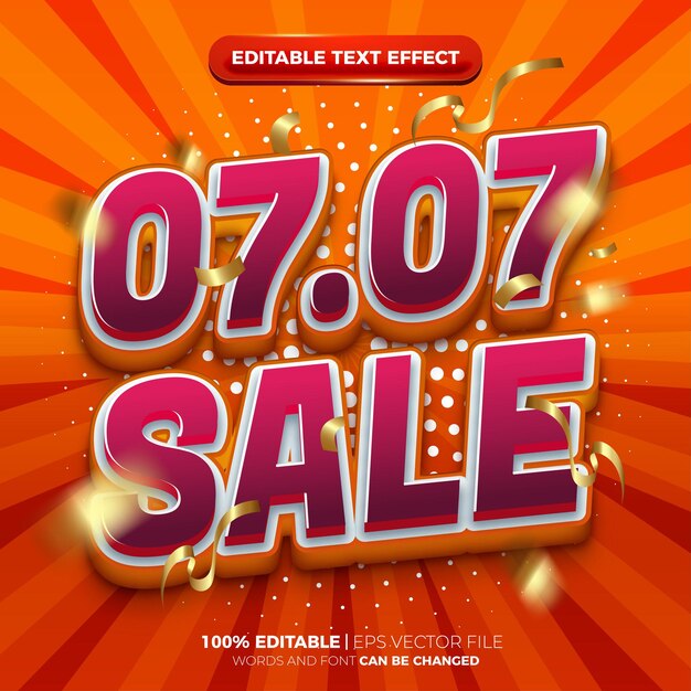 0707 Promoción de venta de julio efecto de texto editable 3d