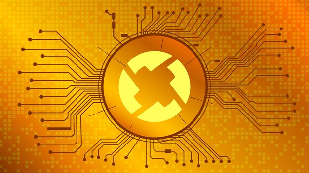 0x ZRX símbolo token de criptomoneda del proyecto DeFi en círculo con pistas de PCB en fondo dorado Icono de moneda Programas de finanzas descentralizadas Vector EPS10