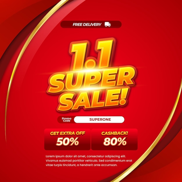 1 Día de compras Ofertas de descuento de ventas Texto editable con gradiente azul suave glassmorphism círculo banner