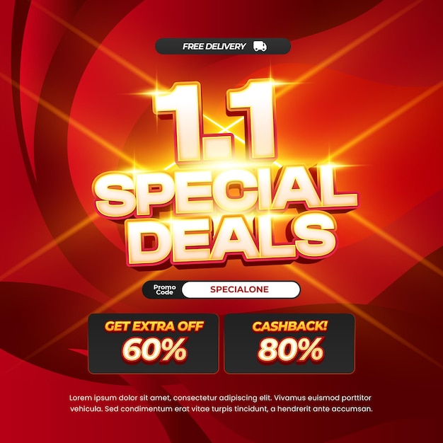 1 Día de compras Ofertas de descuento de ventas vibrante Gradiente rojo Banner de línea ondulada exclusivo