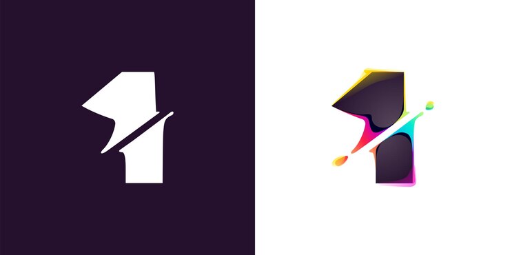 Vector 1 logotipo número uno con efecto de cambio de color de distorsión cibernética tipo de gradiente multicolor icono de fallo de neón