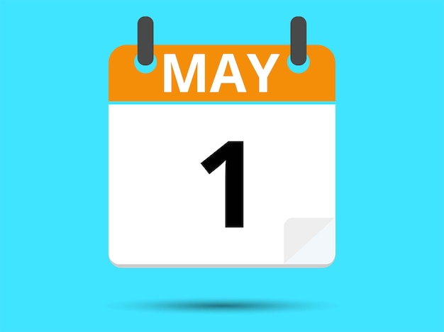 1 de mayo Calendario de icono plano aislado en fondo azul Ilustración vectorial