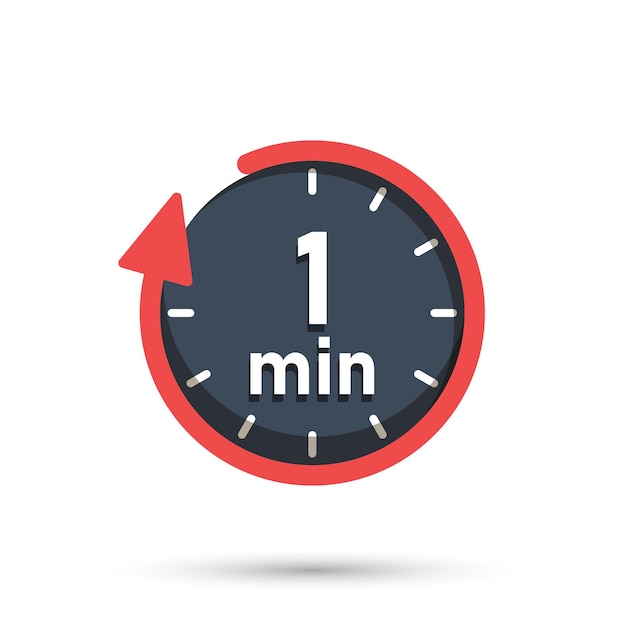 1 minuto en el icono del cronómetro en estilo plano Ilustración vectorial del temporizador de la cara del reloj en un fondo aislado Conteo regresivo concepto de negocio