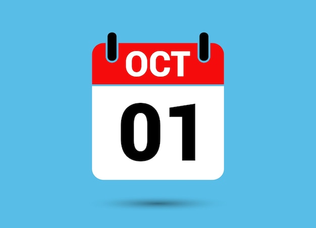1 de octubre Fecha del calendario Icono plano Día 1 Ilustración vectorial