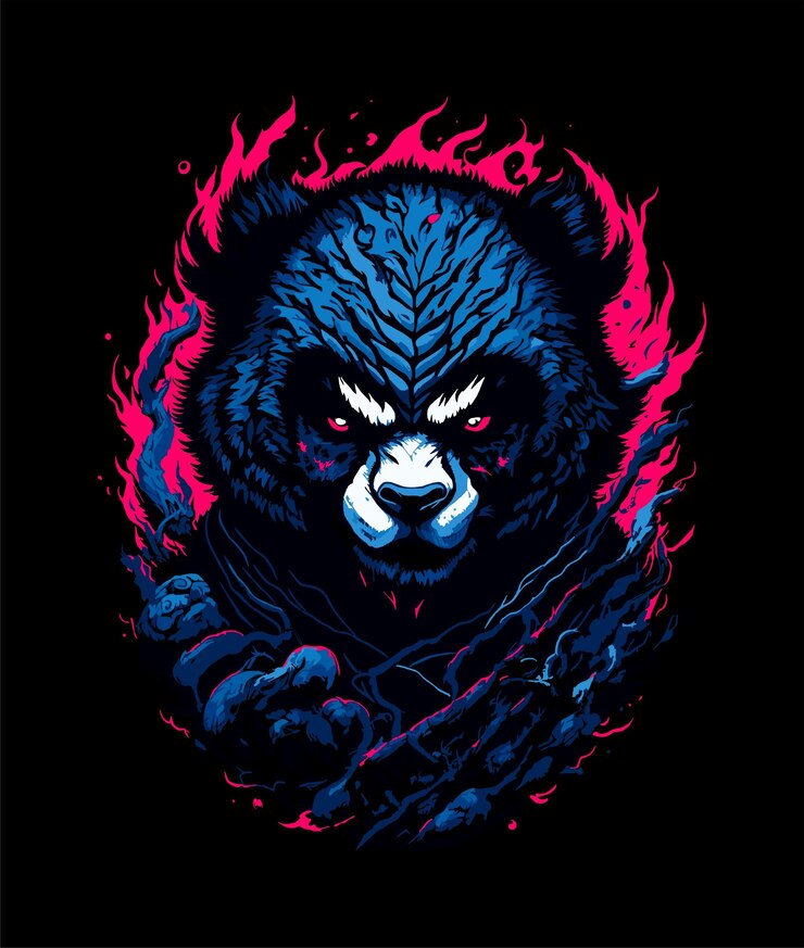 1_ panda ninja con ilustración de llama