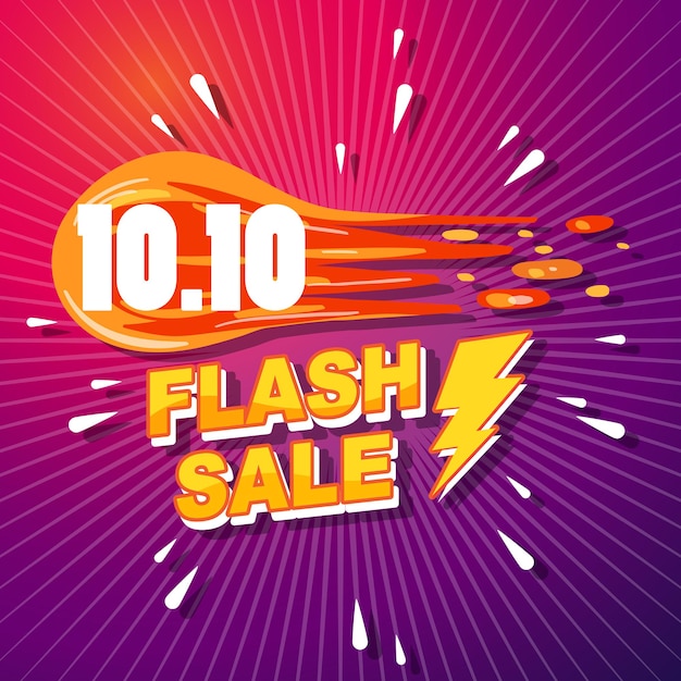 10.10 banner de promoción de venta flash sobre fondo degradado púrpura