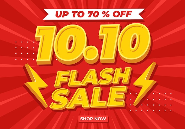 10.10 cartel de venta o diseño de volante de día de compras. 10.10 banner en línea de venta flash.