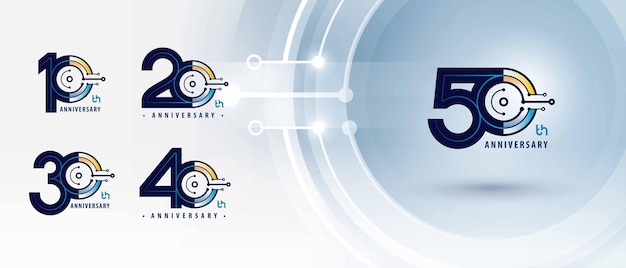 10 20 30 40 50 aniversario Logotipo para la celebración Círculo conectado Líneas y puntos Tabla de circuitos
