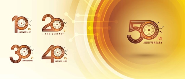 10 20 40 50 aniversario Logotipo para la celebración Abstracto Líneas y puntos conectados Tabla de circuitos