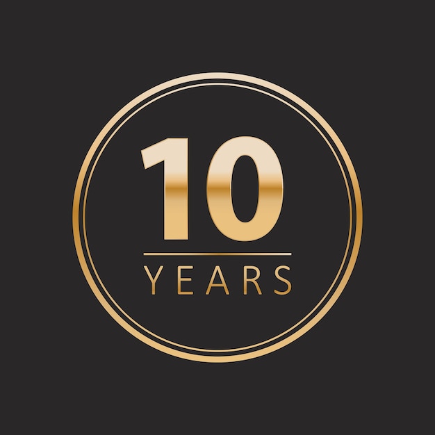 10 años para eventos de celebración aniversario fecha conmemorativa oro diez años logotipo insignia círculo