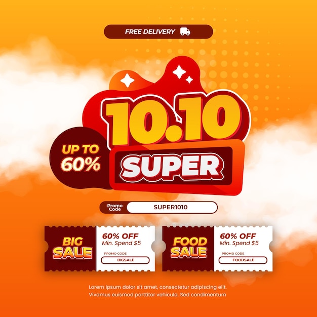 10 Día de compras Ofertas de descuento de venta Abstracto de gradiente naranja con banner de cupón