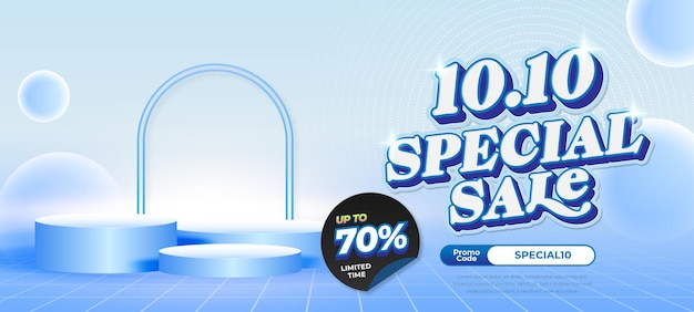 10 Día de compras Ofertas de descuento de venta con gradiente azul suave Podium de exhibición Bandeira horizontal