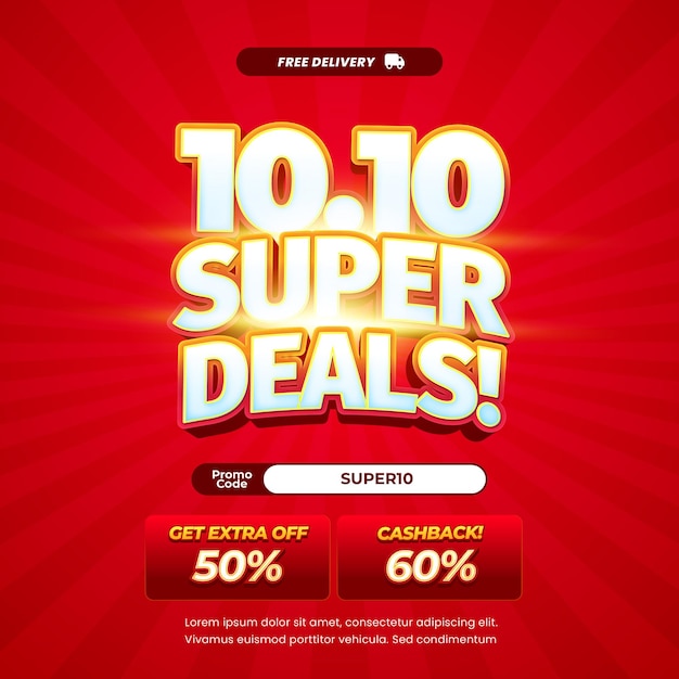 10 Día de compras Ofertas de descuento de venta con gradiente rojo naranja vibrante Banner de texto editable