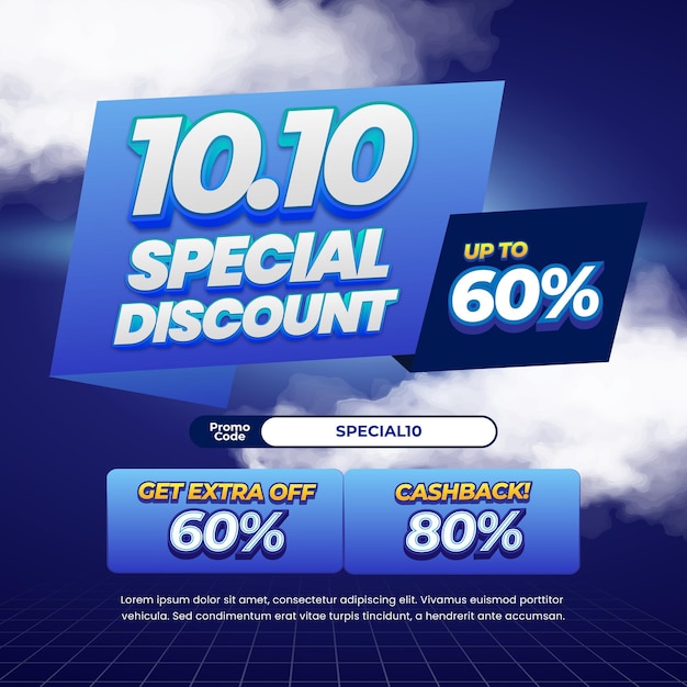 10 Día de compras Ofertas de descuento de venta con véctor de etiqueta de banner de insignia de gradiente azul oscuro