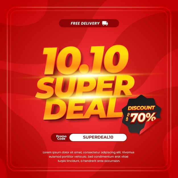10 Día de compras Ofertas de descuento de ventas flujo dinámico gradiente rojo banner de texto amarillo 3D editable