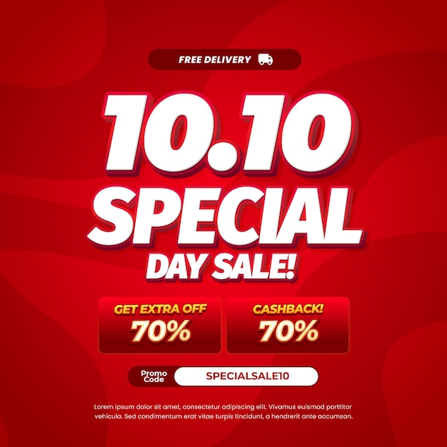 10 Día de compras Ofertas de descuento de ventas flujo dinámico gradiente rojo Banner de texto editable