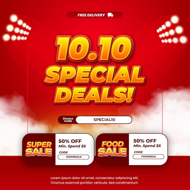 10 Día de compras Ofertas de descuento de ventas Gradiente dinámico rojo Texto editable con banner de cupón