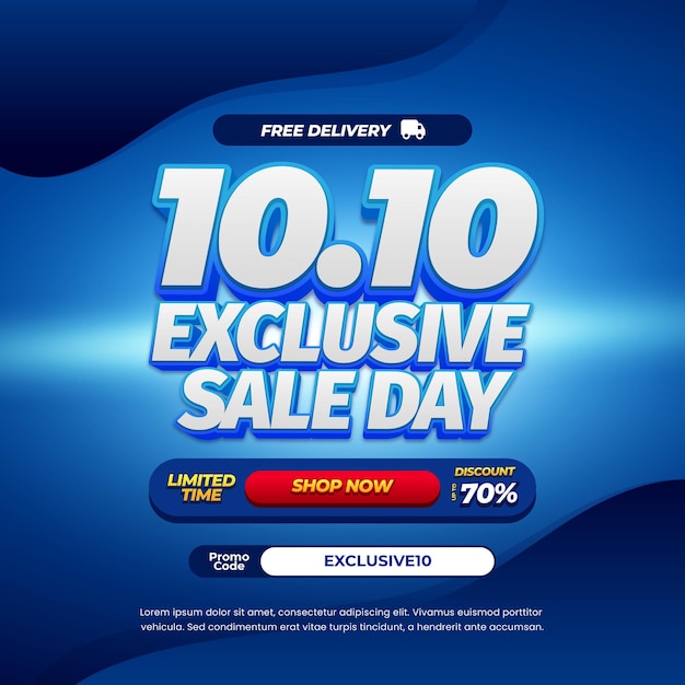 10 Día de compras Ofertas de descuento de ventas con vector de banner simple de gradiente azul