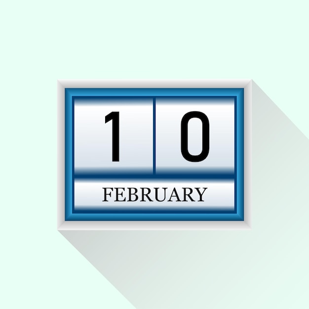 Vector 10 de febrero icono de calendario diario plano vectorial fecha y mes