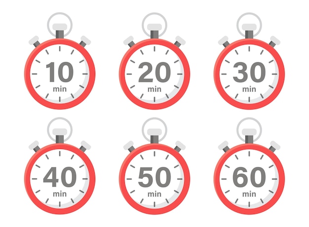 De 10 minutos a 60 minutos en el icono del cronómetro en estilo plano Ilustración vectorial del temporizador de la cara del reloj en un fondo aislado Concepto de negocio de señal de cuenta atrás