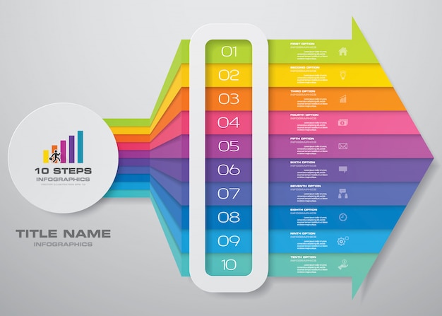 10 pasos infografía elemento flecha plantilla gráfico.