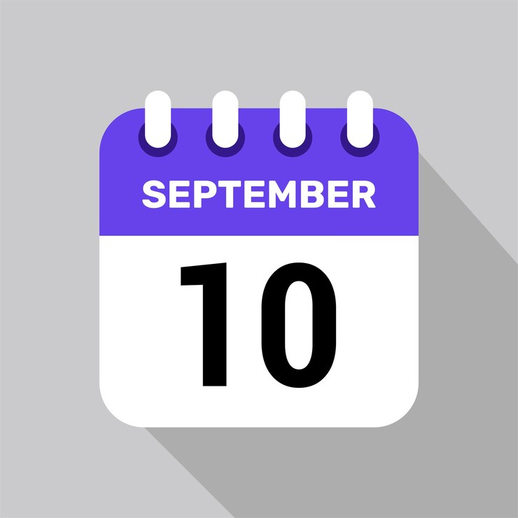 10 de septiembre icono de calendario fondo de fecha símbolo de horario vectorial