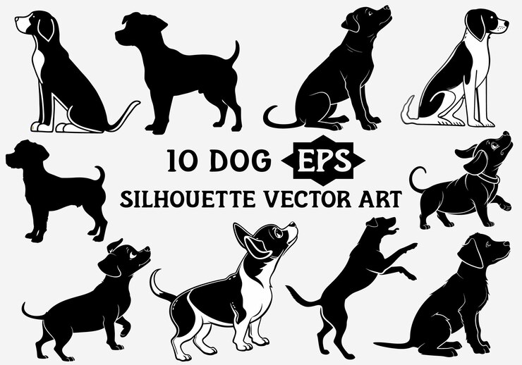 10 Siluetas de perros Arte vectorial