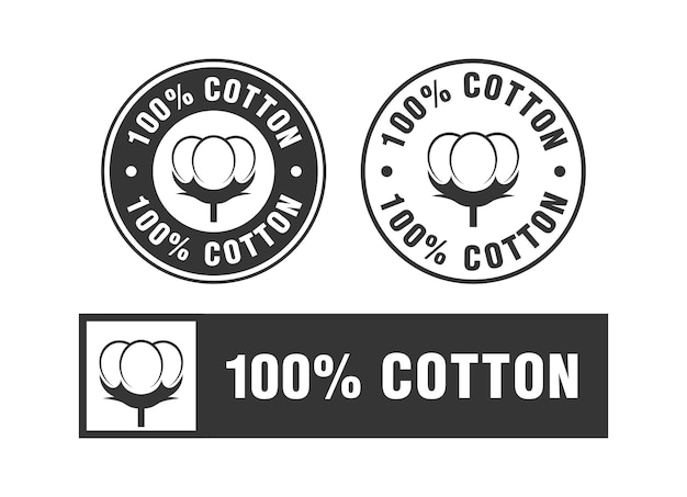 100 algodón icono vector diseño aislado 100 algodón etiqueta prendas de vestir en color negro