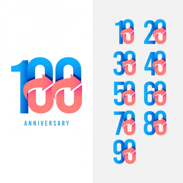 100 años aniversario conjunto logo vector plantilla diseño ilustración
