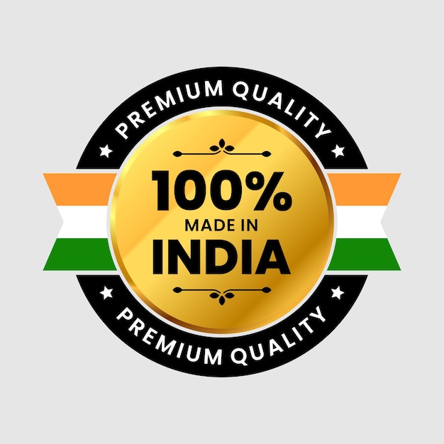 100 por ciento hecho en icono de la india. insignia de etiqueta de calidad premium. ilustración vectorial