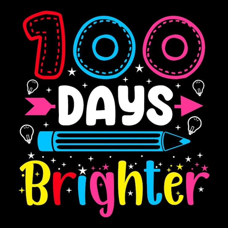 Vector 100 días de escuela, diseño de camiseta de cien días, camiseta de celebración de 100 días