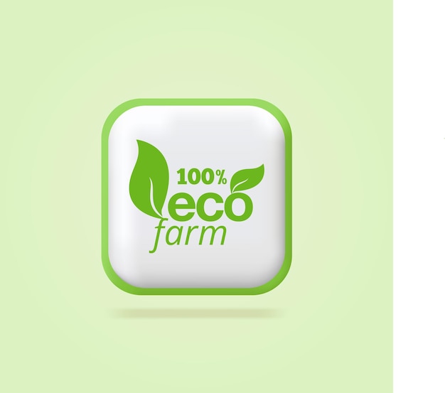 100 eco farm hojas ecológicas etiquetas icono verde diseño de etiqueta de producto fresco orgánico puro icono 3d