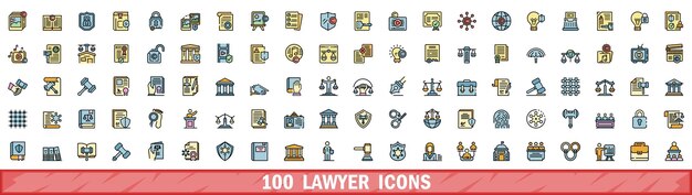 100 íconos de abogados con estilo de línea de color