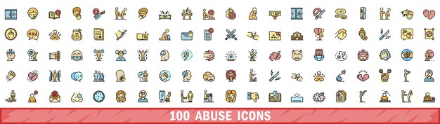 100 iconos de abuso ajustados al estilo de la línea de color