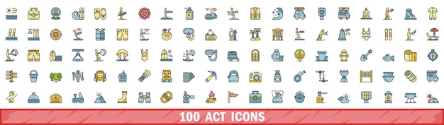 100 íconos de acto conjunto de estilo de línea de color