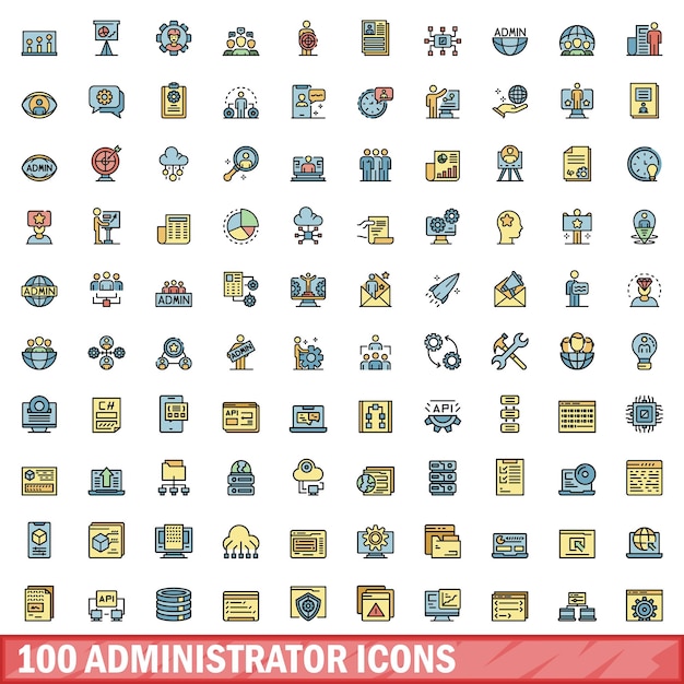100 íconos de administrador configuraron el estilo de la línea de color