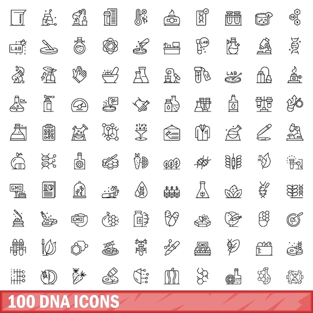 100 iconos de adn establecer estilo de contorno