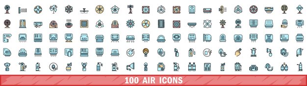100 íconos de aire conjunto de estilo de línea de color