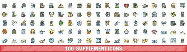 100 iconos ajustados color línea estilo suplemento