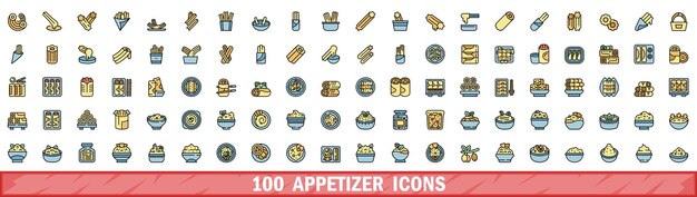 100 iconos de aperitivo con estilo de línea de color