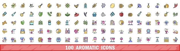 100 íconos aromáticos con estilo de línea de color