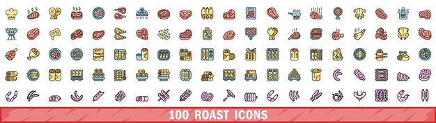 100 iconos asados con estilo de línea de color