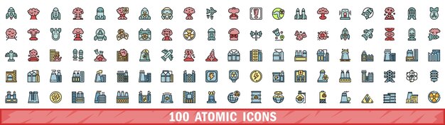 100 iconos atómicos establecidos en el estilo de la línea de color