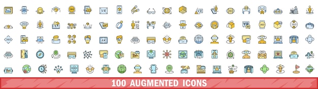 100 iconos aumentados con estilo de línea de color