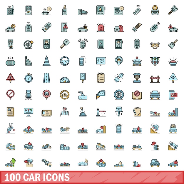 100 iconos de automóviles con estilo de línea de color