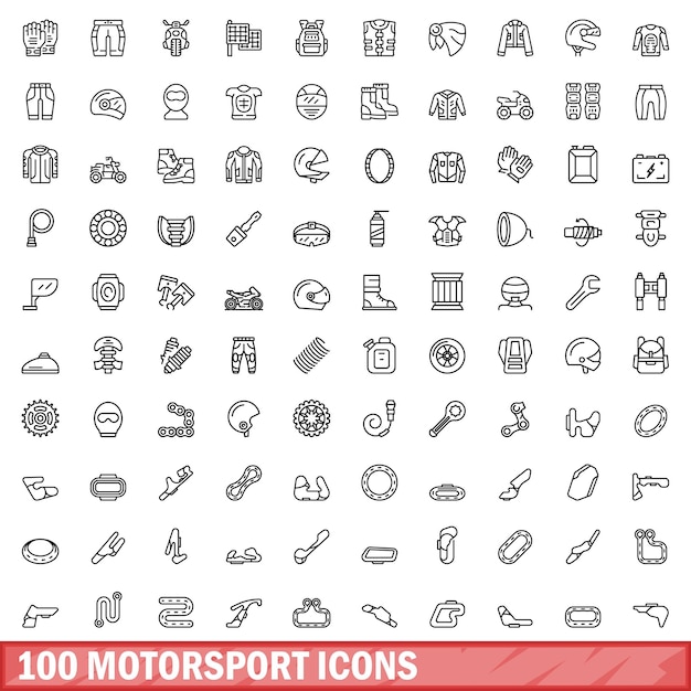 100 iconos de automovilismo establecer estilo de contorno