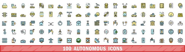 100 iconos autónomos ajustados al estilo de la línea de color